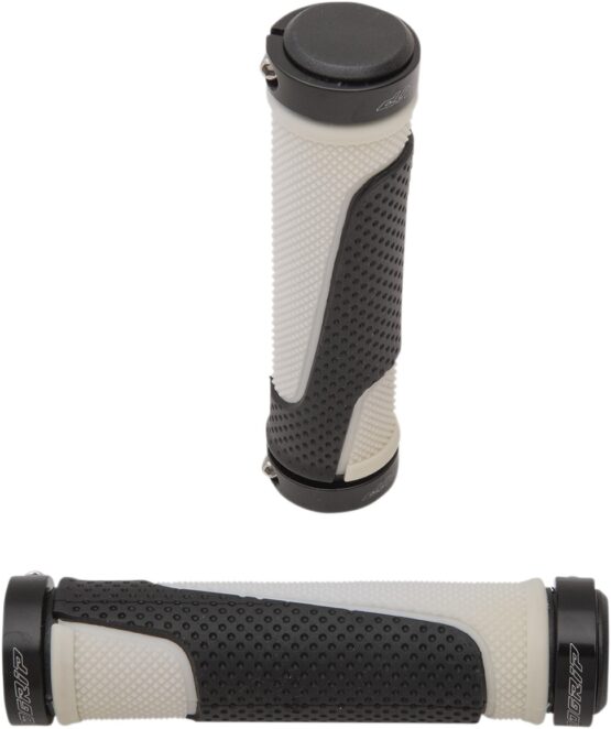 White & Black 997 Lock-On Open End Locking ATV Grips w/ End Plugs