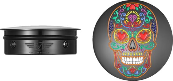 FIGURATI DESIGNS Sugar Skull Swing Arm Covers Black For Harley Touring