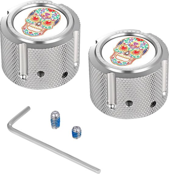 Figurati Designs Front Axle Nut Cover Stainless Sugar Skull Silver