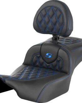 Saddlemen Roadsofa Extended Reach Seat with Backrest Blue Stitch FLTR/FLHX 23-24