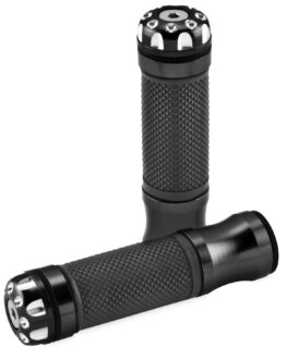 Motorcycle Handlebar Grips With Revolver Bar End - 7/8" - Black