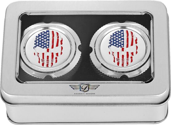 Figurati Designs Front Axle Nut Cover Red White Blue Flag Skull Silver - Image 2