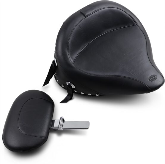 Wide Concho Studded Solo Seat Black w/Backrest