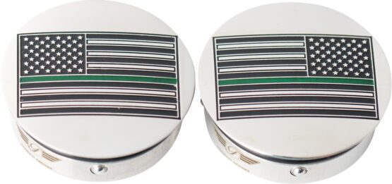 Figurati Designs Swing Arm Covers Green Line Flag Harley Touring