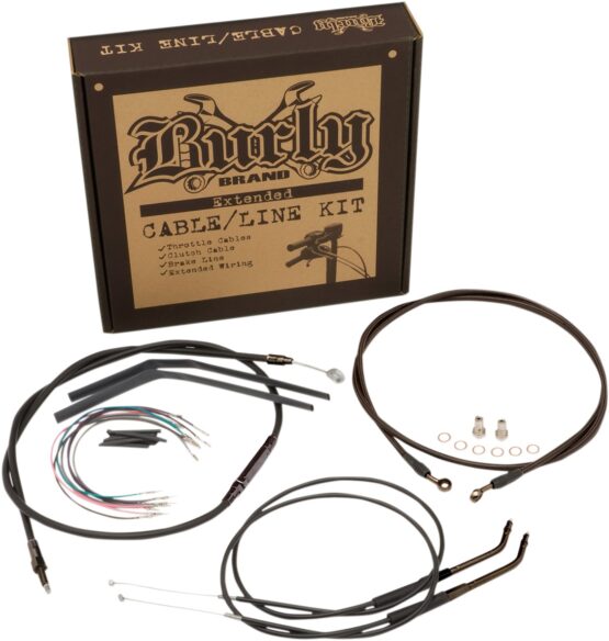 Extended Black Control Cable Kit For 12" T-Bar Handlebars