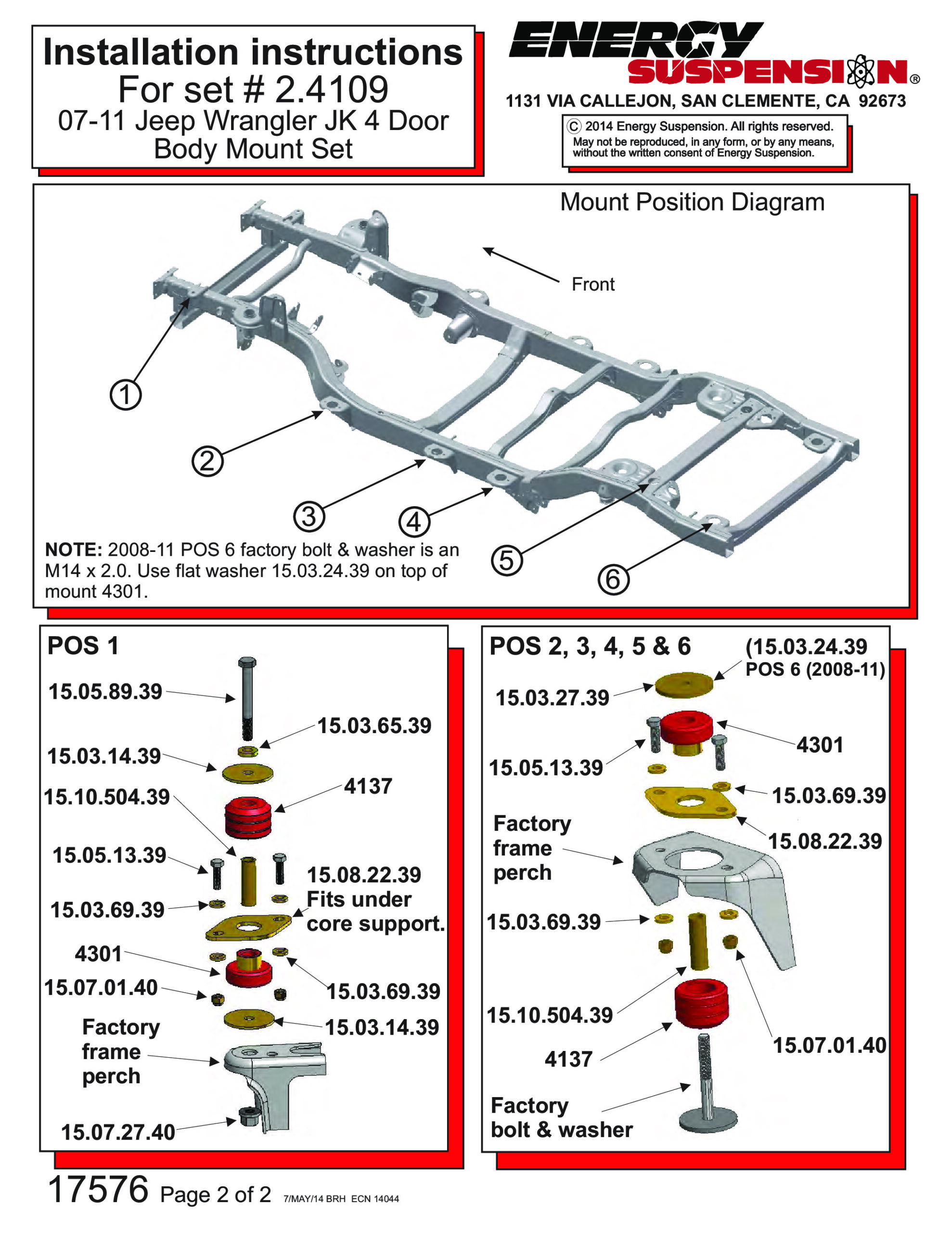 Body Mount Set Black w/ Hardware - Energy Suspension 2.4109G - Image 3