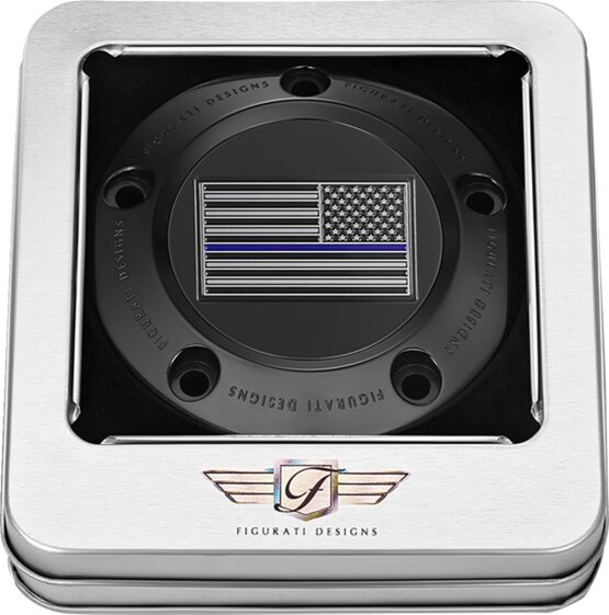 FIGURATI DESIGNS 5-Hole Timing Cover Blue Line Flag Black For Harley-Davidson - Image 2