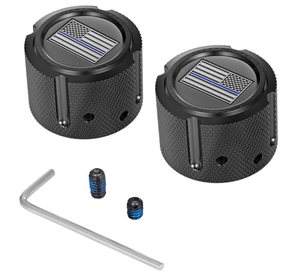 Figurati Designs Front Axle Nut Cover Black Blue Line Flag Harley-Davidson