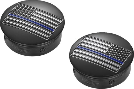 Figurati Designs Swing Arm Covers Blue Line Flag Black Harley Touring - Image 3
