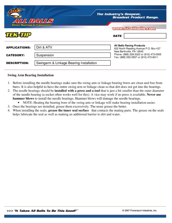 Swing Arm Linkage Bearing & Seal Kit - Image 2