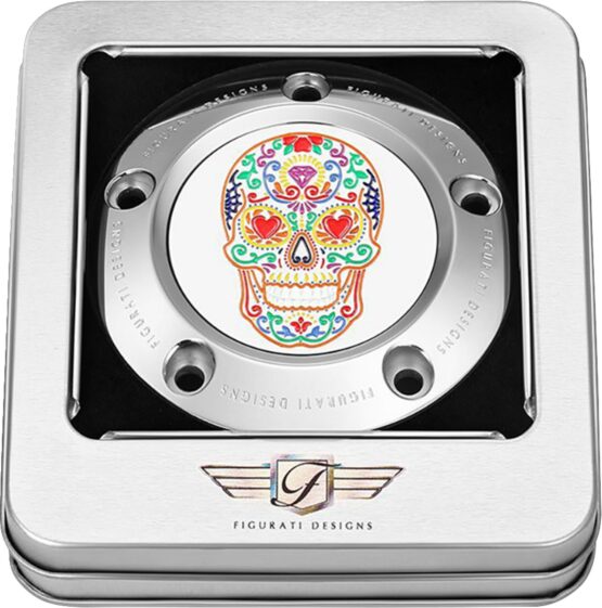 Figurati Designs 5-Hole Sugar Skull Timing Cover Mirror Polished SS - Image 2