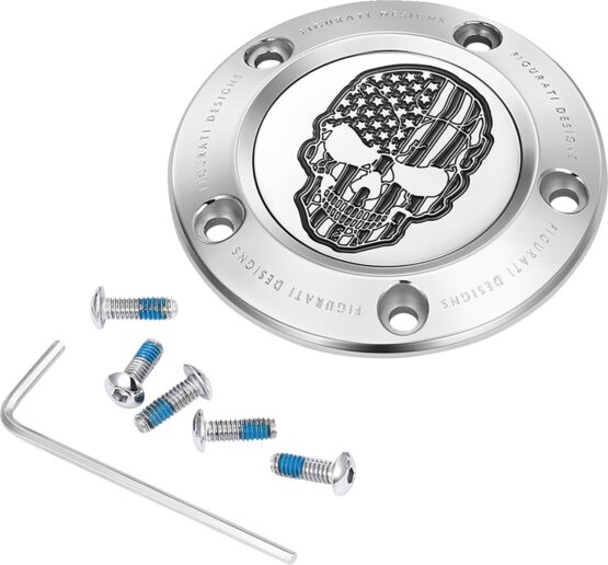Figurati Designs 5-Hole Skull Timing Cover Contrast Cut Stainless For Harley