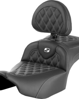 Saddlemen Roadsofa Extended Reach Seat w/ Backrest White Stitch FLTR/FLHX 23-24