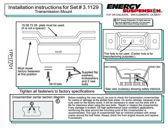 GM Large 7.5C-C Black Transmission Mount Zinc Finish by Energy Suspension - Image 2