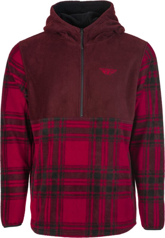 Fly Racing Half Zip Hoodie Red Plaid 2X-Large