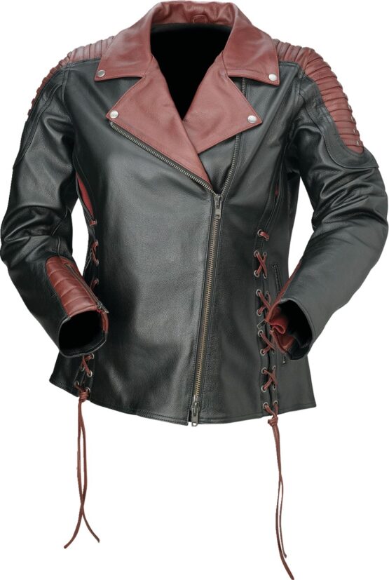 Z1R Womens Combiner Leather Jacket Black/Red Large