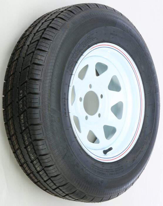 AWC Trailer Tire and 8 Spoke White Steel Wheel Assembly