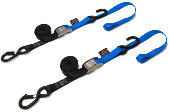 1"x6' Soft-Tye Tie Down w/Secure Hook - Pair, Blue - Image 2