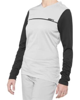 100% Women's Ridecamp Long Sleeve Jersey - Gray/Black, Size WSM