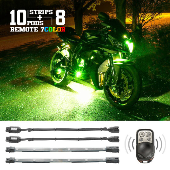 Flex Strips 7 Color LED Accent Light MC/ATV Kit (10xCompact Pods + 8x10In) - Image 2