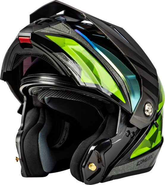 GMAX MD-74 Striker Modular Helmet 3X Black/Silver/Green Metallic - Image 2
