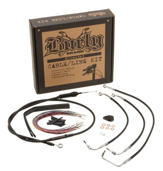 Burly Brand Extended Black Control Cable Kit 15" Bagger Bars