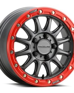 Raceline Alpha Beadlock Wheel 15x10 Gunmetal/Red 5x114.3 +25 For Polaris RZR
