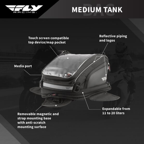 Fly Racing Medium Tank Bag 11-20L Street Motorcycle Luggage Black - Image 7