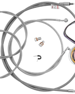 Burly Extended Braided SS Control Cable Kit 14" Bars Silver Fits Softail Non-ABS