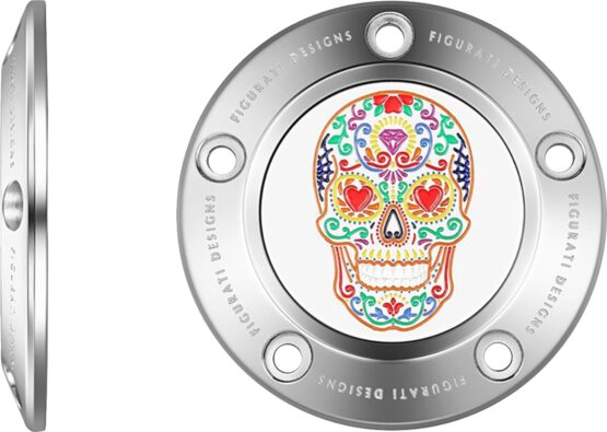 Figurati Designs 5-Hole Sugar Skull Timing Cover Mirror Polished SS - Image 3