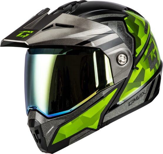 GMAX MD-74 Striker Modular Helmet 3X Black/Silver/Green Metallic