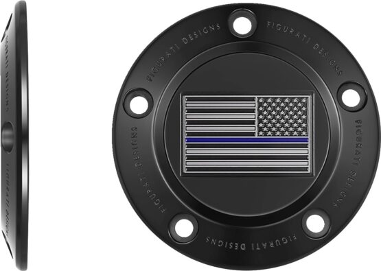 FIGURATI DESIGNS 5-Hole Timing Cover Blue Line Flag Black For Harley-Davidson - Image 3