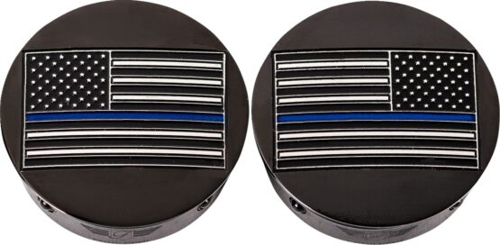 Figurati Designs Swing Arm Covers Blue Line Flag Black Harley Touring