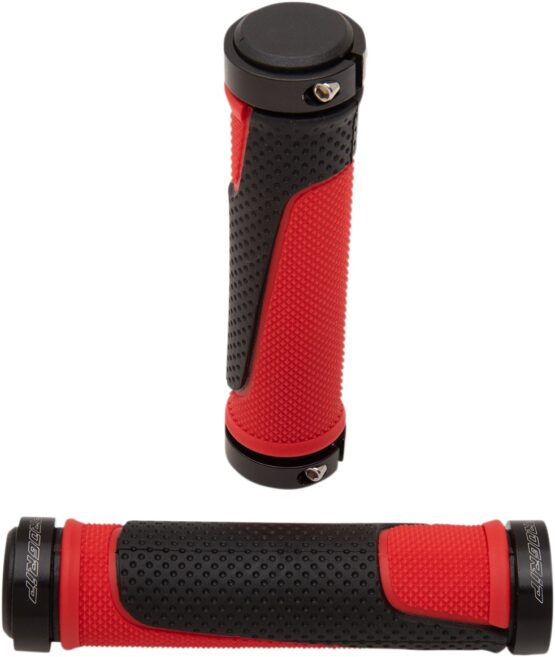 Red & Black 997 Lock-On Open End Locking ATV Grips w/ End Plugs