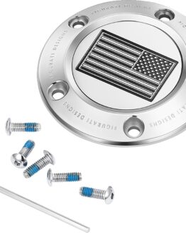 FIGURATI DESIGNS 5-Hole Timing Cover American Flag Contrast Cut SS For Harley-Davidson