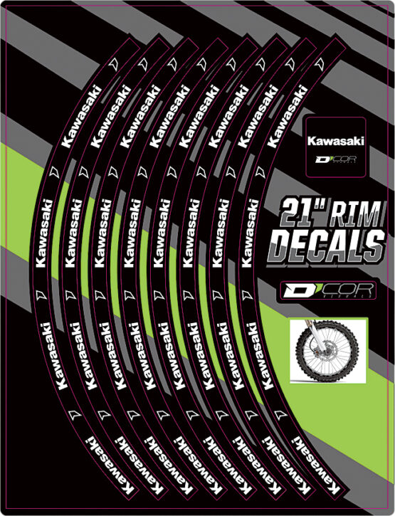D'Cor 21" Front Rim Decals with Kawasaki Logo Fits 90-17 Kawasaki KX