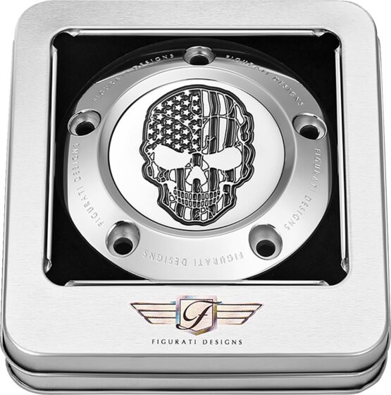 Figurati Designs 5-Hole Skull Timing Cover Contrast Cut Stainless For Harley - Image 3