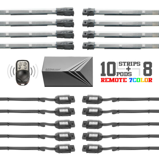 Flex Strips 7 Color LED Accent Light MC/ATV Kit (10xCompact Pods + 8x10In) - Image 4