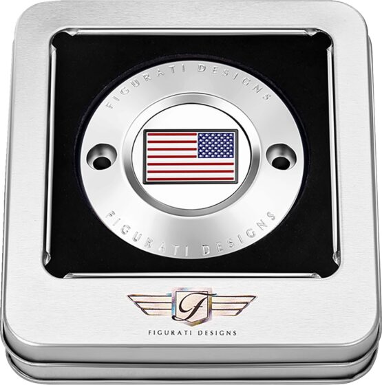 Figurati Designs 2-Hole Stainless Timing Cover American Flag For Harley - Image 2