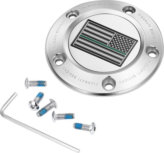 Figurati Designs 5-Hole Green Line Flag Timing Cover Stainless For Harley