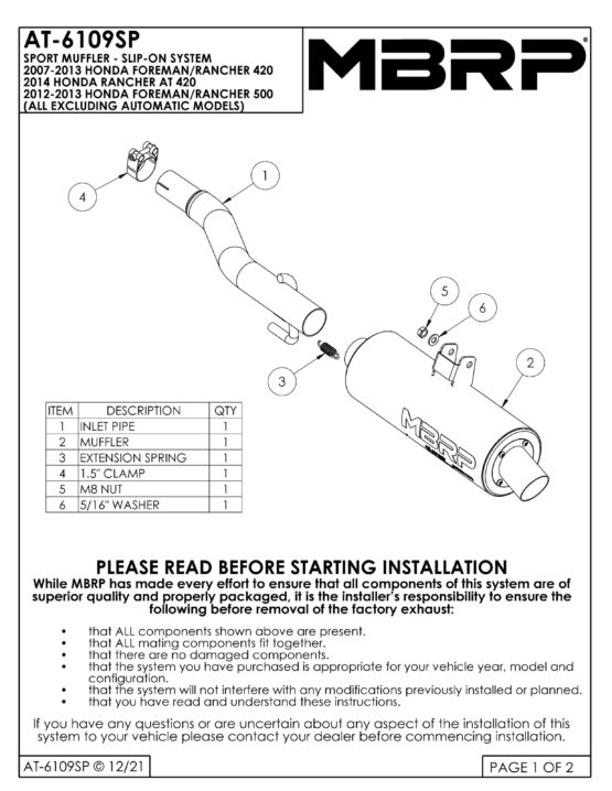 MBRP Sport Slip-On Exhaust Muffler Black Fits 07-14 Rancher/Foreman 420 - Image 2