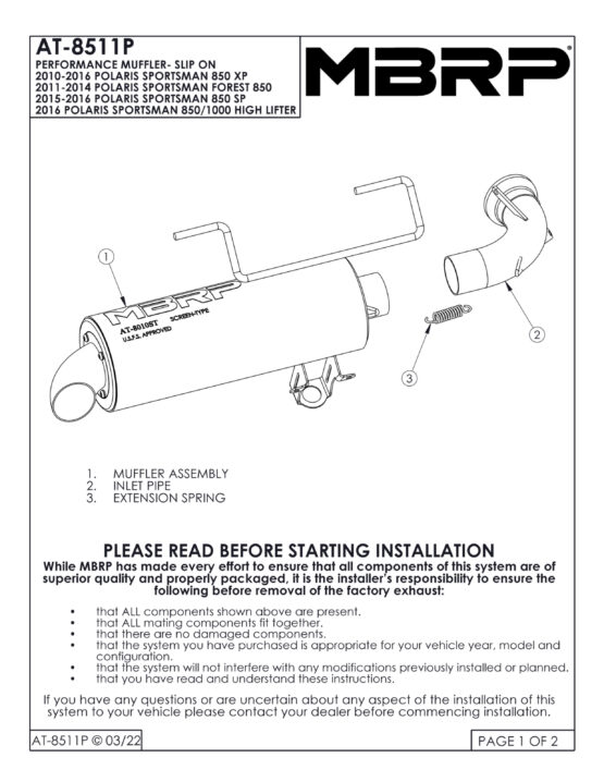 MBRP Performance Slip-On Exhaust Black Fits 09-16 Polaris Sportsman 850 - Image 2