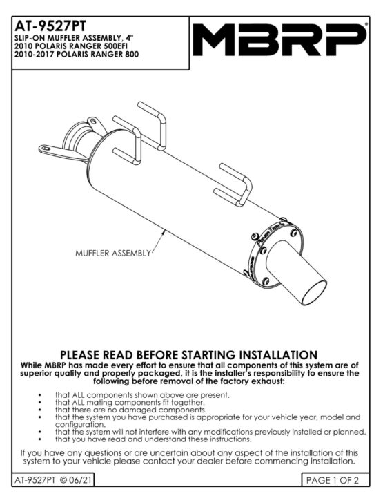 MBRP 4" Performance Slip-On Muffler Black Fits 10-17 Ranger 800 - Image 10