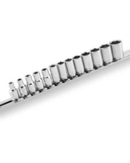 13 Piece 1/4" Drive Set Of Metric Sockets On Socket Rail
