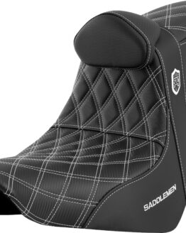 Saddlemen Pro Series SDC Performance Seat w/ Backrest White Stitch FL/FX '18-'23