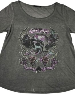 Women's Sin On Wheels Scoopneck Tee, Gray, Size M - Lethal Threat