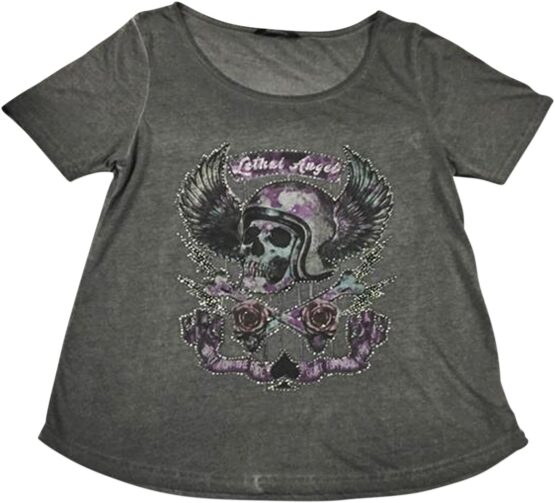Women's Sin On Wheels Scoopneck Tee, Gray, Size M - Lethal Threat
