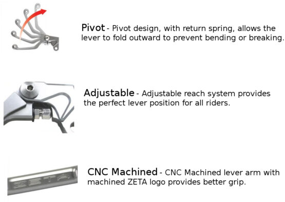 Zeta Pivot CP CNC Shorty Brake Lever Gray Fits Yamaha WR/XT/TTR 250 - Image 2