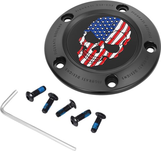 Figurati Designs 5-Hole Skull Timing Cover Black For Harley-Davidson