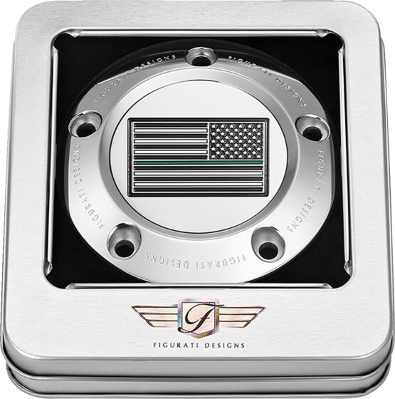 Figurati Designs 5-Hole Green Line Flag Timing Cover Stainless For Harley - Image 3